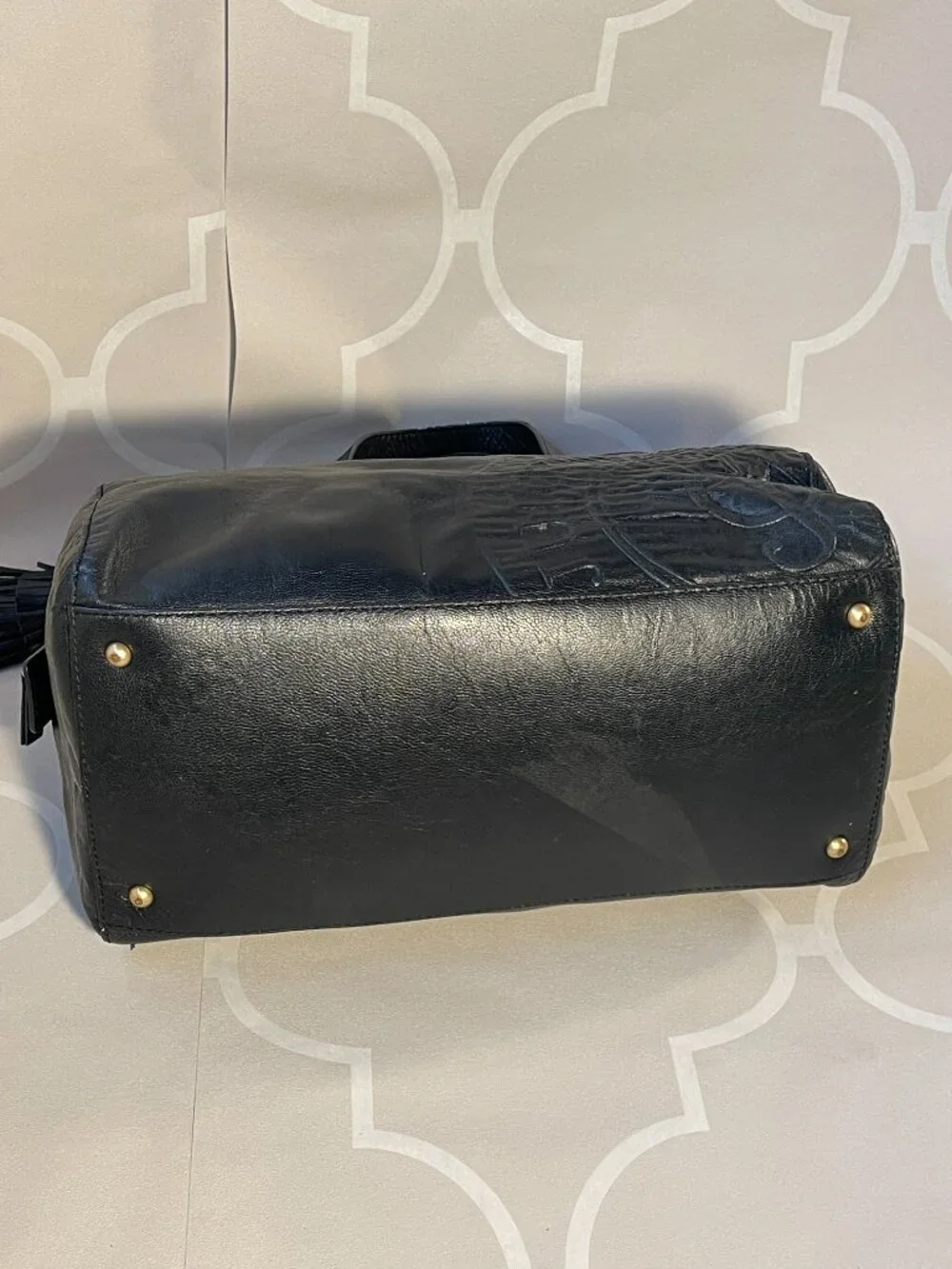Juicy Couture Y2K Black Leather Bowling Shoulder Bag Tassel Logo Purse